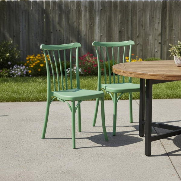 HomeRoots Set of Two Vibrant Green Heavy-Duty Stacking Dining Chairs for Outdoor Comfort & Style 565183