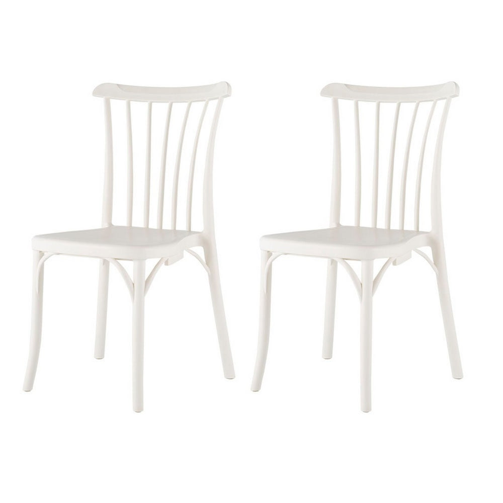 HomeRoots Set of Two Stacking White Outdoor Dining Chairs - Durable, Stylish, Space-Saving for Any Setting 565184