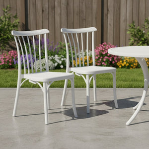 HomeRoots Set of Two Stacking White Outdoor Dining Chairs - Durable, Stylish, Space-Saving for Any Setting 565184