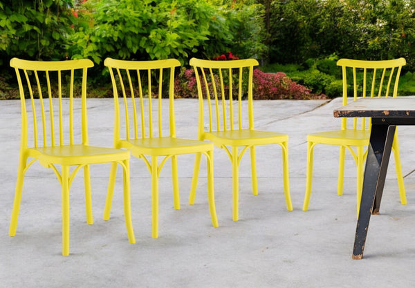 Homeroots Set Of Four 22" Yellow Heavy Duty Plastic Outdoor Stacking Chairs – Stylish, Durable & Comfortable  Plastic 565185