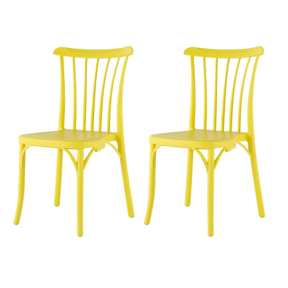 HomeRoots Set of Two Heavy-Duty Yellow Plastic Stacking Chairs for Outdoor Dining & Entertaining Spaces 565185