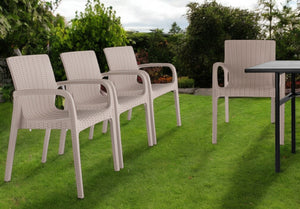 Homeroots Set Of Four 24" Taupe Faux Rattan Heavy-duty Plastic Chairs - Stylish, Comfortable, Indoor/Outdoor Use  Polypropylene 565190