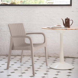 Homeroots Set Of Four 24" Taupe Faux Rattan Heavy-duty Plastic Chairs - Stylish, Comfortable, Indoor/Outdoor Use  Polypropylene 565190