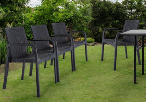 Homeroots Set Of Four 24" Black Faux Rattan Outdoor Stacking Arm Chairs – Durable, Stylish, And Comfortable  Polypropylene 565191