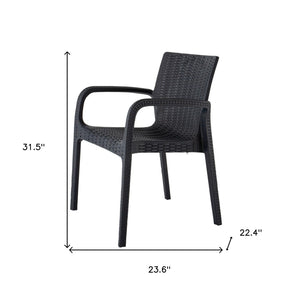 Homeroots Set Of Four 24" Black Faux Rattan Outdoor Stacking Arm Chairs – Durable, Stylish, And Comfortable  Polypropylene 565191