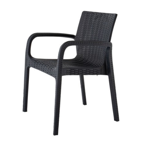 Homeroots Set Of Four 24" Black Faux Rattan Outdoor Stacking Arm Chairs – Durable, Stylish, And Comfortable  Polypropylene 565191