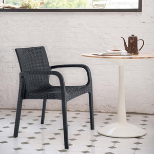 Homeroots Set Of Four 24" Black Faux Rattan Outdoor Stacking Arm Chairs – Durable, Stylish, And Comfortable  Polypropylene 565191