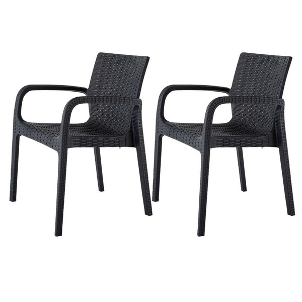 Homeroots Set Of Four 24" Black Faux Rattan Outdoor Stacking Arm Chairs – Durable, Stylish, And Comfortable  Polypropylene 565191