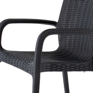 Homeroots Set Of Four 24" Black Faux Rattan Outdoor Stacking Arm Chairs – Durable, Stylish, And Comfortable  Polypropylene 565191