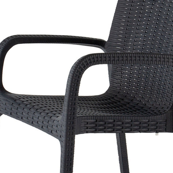 Homeroots Set Of Four 24" Black Faux Rattan Outdoor Stacking Arm Chairs – Durable, Stylish, And Comfortable  Polypropylene 565191