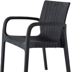Homeroots Set Of Four 24" Black Faux Rattan Outdoor Stacking Arm Chairs – Durable, Stylish, And Comfortable  Polypropylene 565191