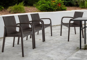 Homeroots Set Of Four 24" Brown Faux Rattan Outdoor Stacking Arm Chairs - Stylish, Durable, And Comfortable!  Polypropylene 565192