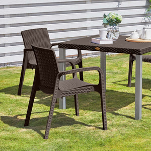 Homeroots Set Of Four 24" Brown Faux Rattan Outdoor Stacking Arm Chairs - Stylish, Durable, And Comfortable!  Polypropylene 565192