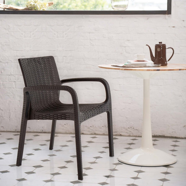 Homeroots Set Of Four 24" Brown Faux Rattan Outdoor Stacking Arm Chairs - Stylish, Durable, And Comfortable!  Polypropylene 565192