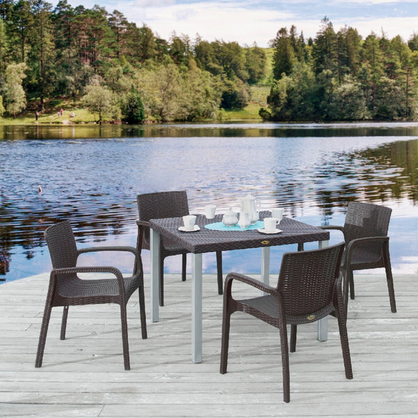 Homeroots Set Of Four 24" Brown Faux Rattan Outdoor Stacking Arm Chairs - Stylish, Durable, And Comfortable!  Polypropylene 565192