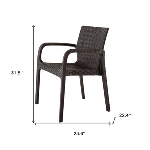 HomeRoots Set of Two Stylish Brown Faux Rattan Stacking Arm Chairs for Indoor/Outdoor Use - Durable & Chic! 565192