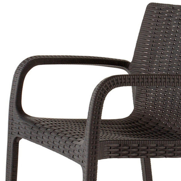 Homeroots Set Of Four 24" Brown Faux Rattan Outdoor Stacking Arm Chairs - Stylish, Durable, And Comfortable!  Polypropylene 565192