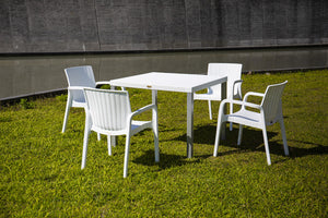 Homeroots Set Of Four Stacking Outdoor Chairs - 24" White Faux Rattan, Heavy Duty, Stylish & Comfortable Seating  Polypropylene 565193