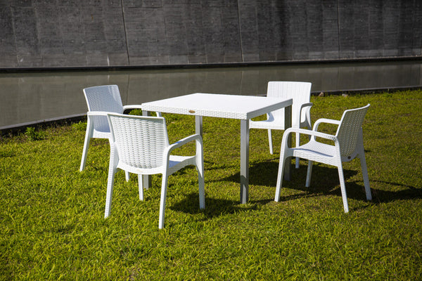 Homeroots Set Of Four Stacking Outdoor Chairs - 24" White Faux Rattan, Heavy Duty, Stylish & Comfortable Seating  Polypropylene 565193