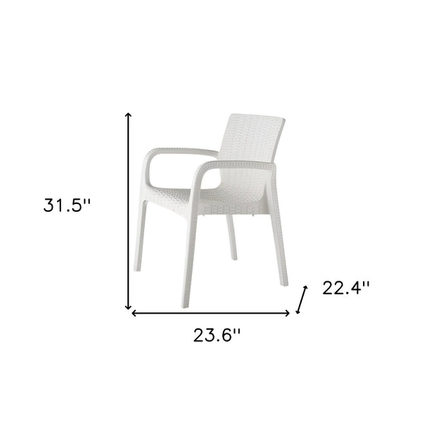 Homeroots Set Of Four Stacking Outdoor Chairs - 24" White Faux Rattan, Heavy Duty, Stylish & Comfortable Seating  Polypropylene 565193