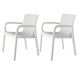 Homeroots Set Of Four Stacking Outdoor Chairs - 24" White Faux Rattan, Heavy Duty, Stylish & Comfortable Seating  Polypropylene 565193
