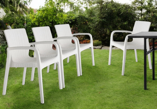 Homeroots Set Of Four Stacking Outdoor Chairs - 24" White Faux Rattan, Heavy Duty, Stylish & Comfortable Seating  Polypropylene 565193