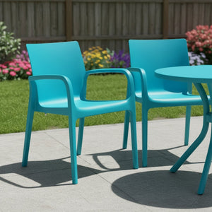 HomeRoots Set of Two Blue Heavy-Duty Plastic Stacking Dining Chairs for Stylish Indoor & Outdoor Seating 565194