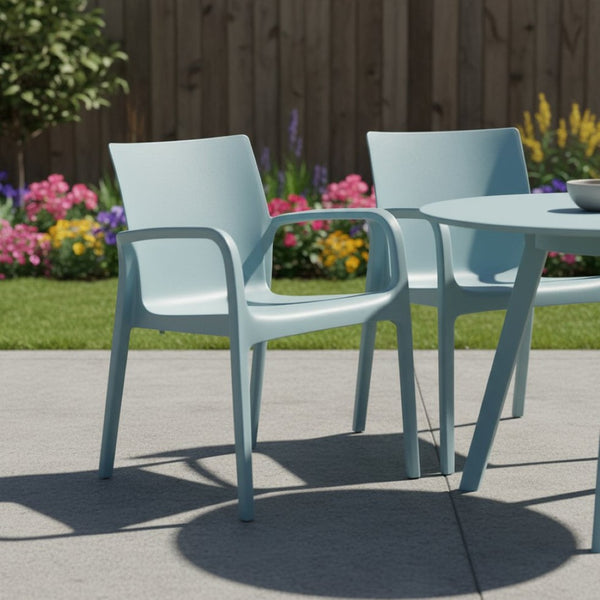 HomeRoots Set of Two Baby Blue Stacking Chairs - Heavy-Duty Outdoor Dining Comfort for Home & Hospitality Use 565195