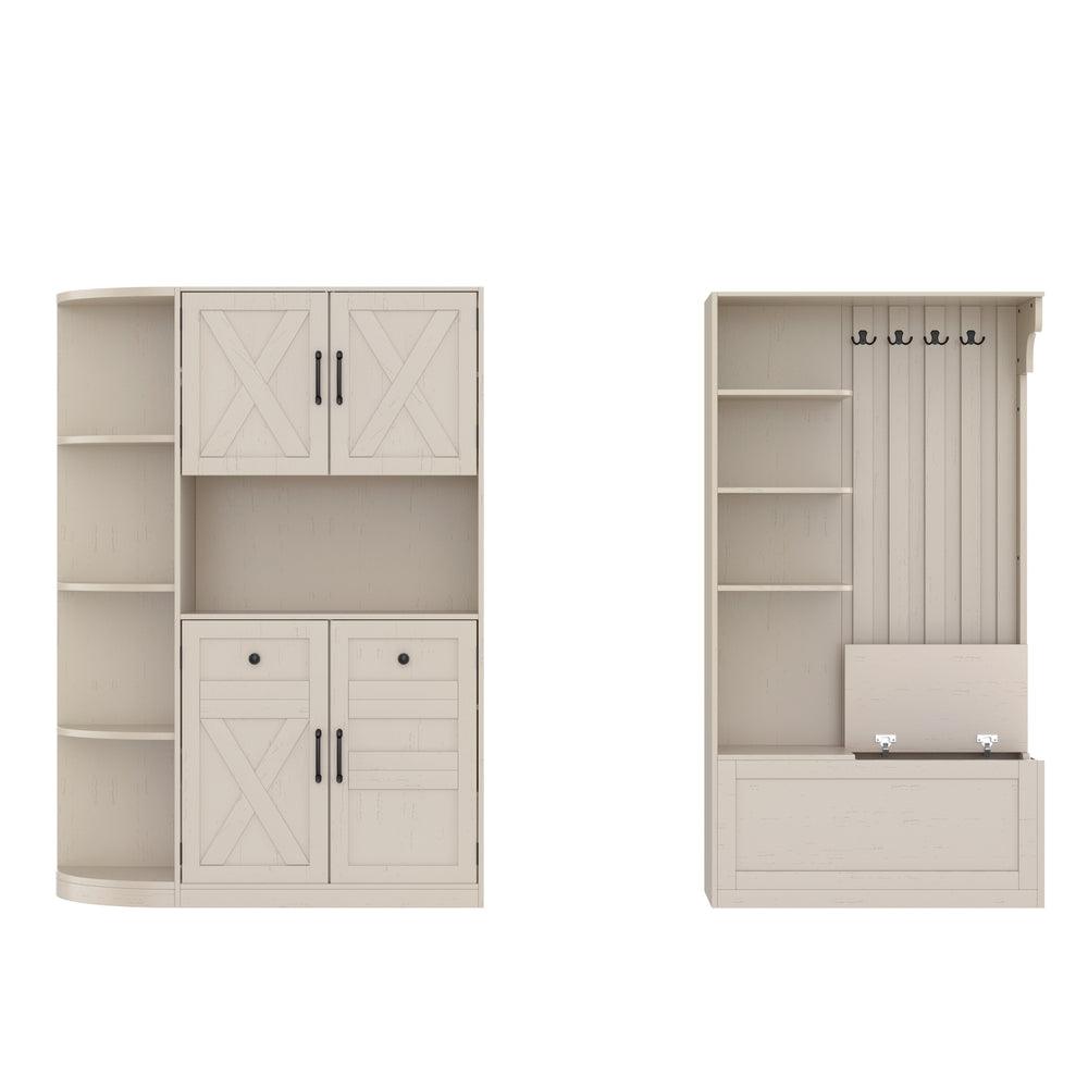 English Elm Multifunctional Hall Cabinet & Tree: Versatile 2-In-1 Storage Solution With Hooks For Entryway Style W1580S00185
