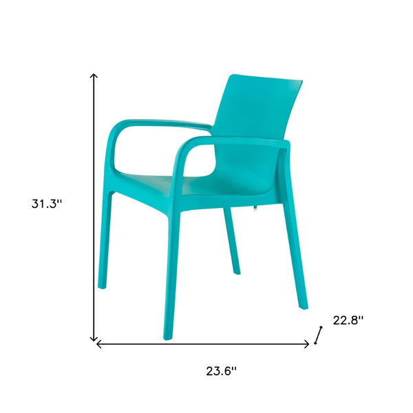 HomeRoots Set of Two Turquoise Heavy-Duty Plastic Stacking Chairs for Outdoor Dining, Comfort & Style 565196