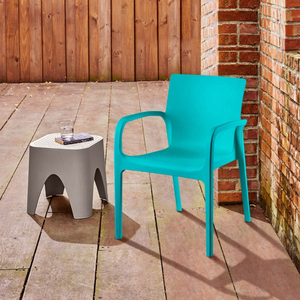 HomeRoots Set of Two Turquoise Heavy-Duty Plastic Stacking Chairs for Outdoor Dining, Comfort & Style 565196