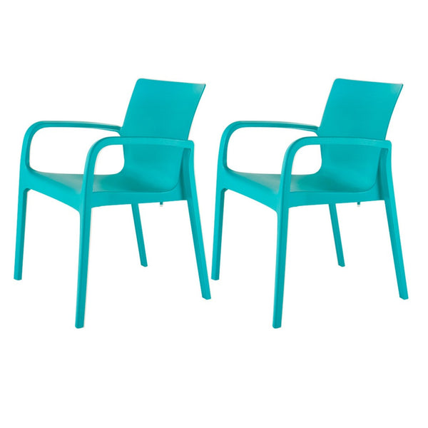 HomeRoots Set of Two Turquoise Heavy-Duty Plastic Stacking Chairs for Outdoor Dining, Comfort & Style 565196
