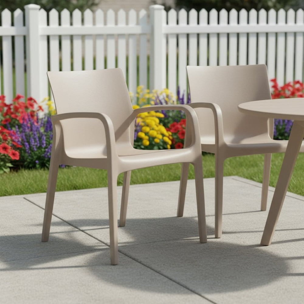 HomeRoots Set of Two Stylish Taupe Heavy-Duty Plastic Stacking Chairs for Outdoor Dining & Comfort 565197