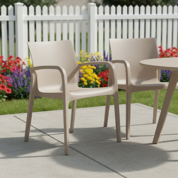 HomeRoots Set of Two Stylish Taupe Heavy-Duty Plastic Stacking Chairs for Outdoor Dining & Comfort 565197