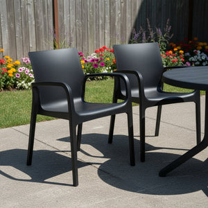 HomeRoots Set of Two Versatile Black Heavy-Duty Stacking Chairs for Outdoor Dining & Indoor Comfort 565198