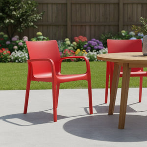 HomeRoots Set of Two Red Heavy-Duty Stacking Chairs for Outdoor & Indoor Dining - Stylish, Durable, Comfortable! 565199