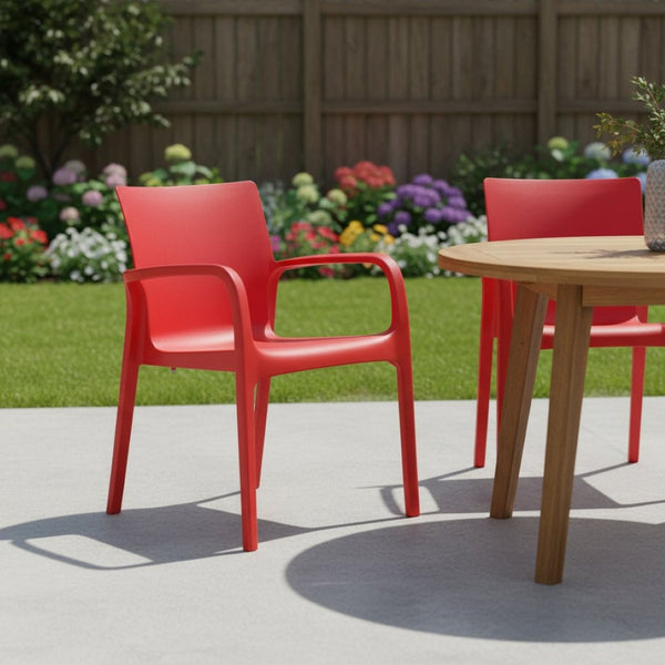 HomeRoots Set of Two Red Heavy-Duty Stacking Chairs for Outdoor & Indoor Dining - Stylish, Durable, Comfortable! 565199