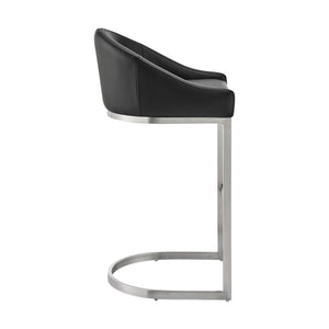 English Elm Ambrie Brushed Stainless 30" Bar Stool with Black Faux Leather, Cantilever Base, Durable 250lb Capacity B2736P354318