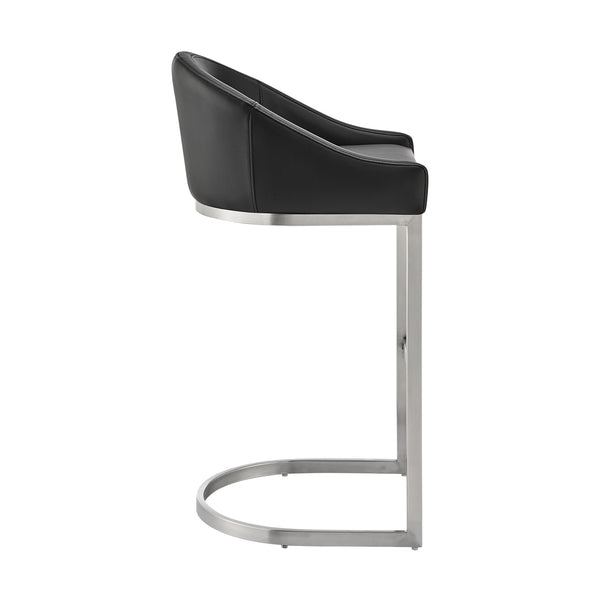 English Elm Ambrie Brushed Stainless 30" Bar Stool with Black Faux Leather, Cantilever Base, Durable 250lb Capacity B2736P354318