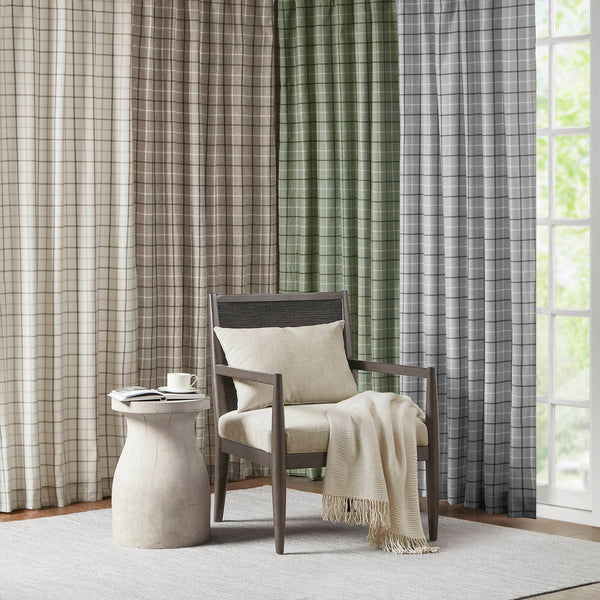 JLA Home Madison Park - Plaid Faux Leather Curtain Panel with Fleece Lining for Insulation, Light Filtering & Privacy - 50" Wide Brown MP40-8685