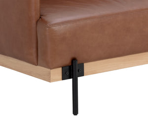 Sunpan Saul Sofa - Handcrafted Comfort with Rustic Oak Frame and Black Iron Legs for Timeless Elegance Shalimar Tobacco Leather