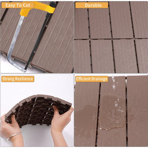 English Elm Plastic Interlocking Deck Tiles 44 Pack Snap Together Waterproof Patio Flooring W2882P204562