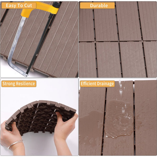 English Elm Plastic Interlocking Deck Tiles 44 Pack Snap Together Waterproof Patio Flooring W2882P204562