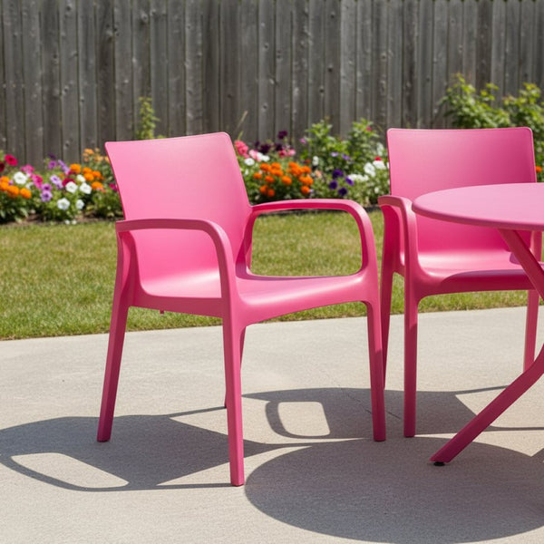 HomeRoots Set of Two Fuchsia Heavy-Duty Stacking Dining Chairs - Stylish, Durable, Space-Saving Seating Solution! 565200