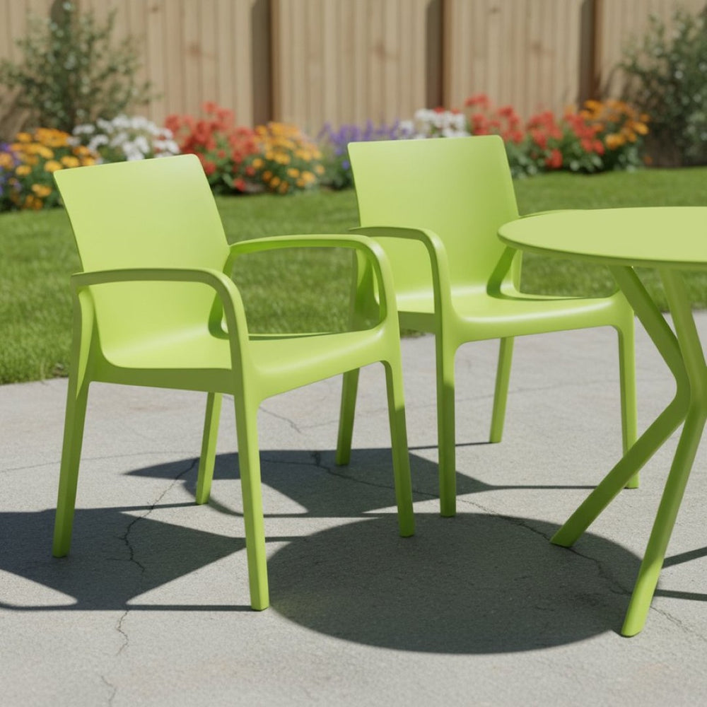 HomeRoots Set of Two Green Heavy-Duty Stacking Chairs for Comfortable Outdoor Dining & Versatile Use 565201