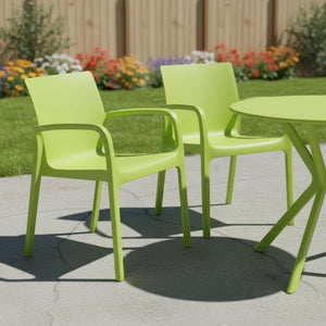 HomeRoots Set of Two Green Heavy-Duty Stacking Chairs for Comfortable Outdoor Dining & Versatile Use 565201