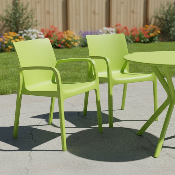 HomeRoots Set of Two Green Heavy-Duty Stacking Chairs for Comfortable Outdoor Dining & Versatile Use 565201