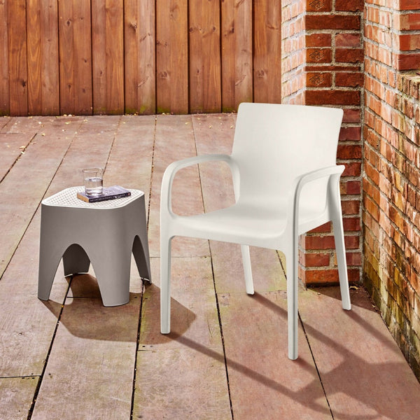 HomeRoots Set of Two Stacking White Heavy-Duty Plastic Chairs for Outdoor Dining & Indoor Relaxation 565202