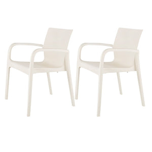 HomeRoots Set of Two Stacking White Heavy-Duty Plastic Chairs for Outdoor Dining & Indoor Relaxation 565202