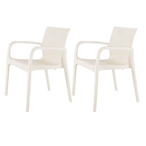 HomeRoots Set of Two Stacking White Heavy-Duty Plastic Chairs for Outdoor Dining & Indoor Relaxation 565202